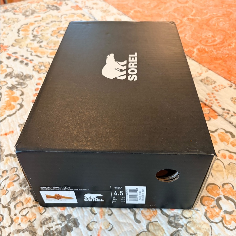 Sorel kinetic impact Brown Sneaker with Orange Accents and White Sole 6.5 - Picture 2 of 9